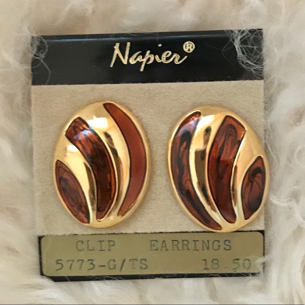 Napier Amber Gold Screw Back Earrings
